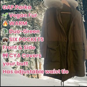 💚S/M GAP Gorgeous Anorak Removable Double Layer Anorak Coat Jacket w/ Fur Hood